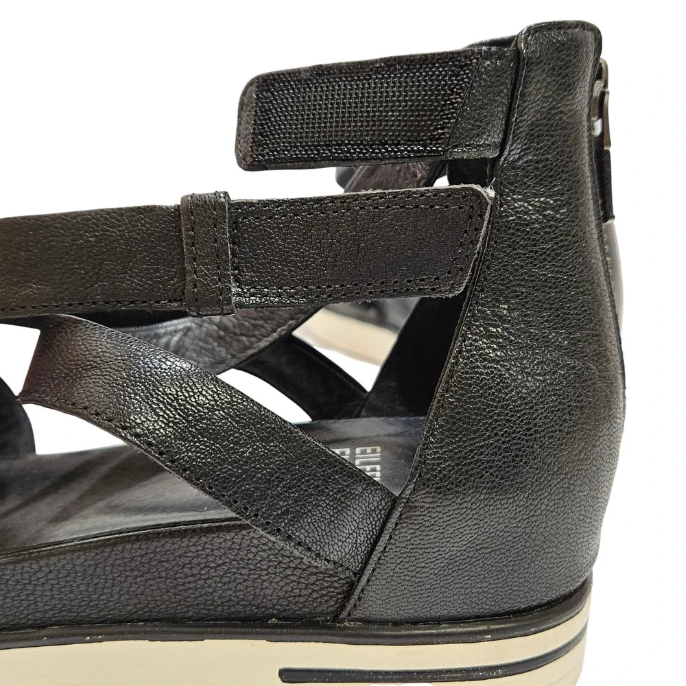 Black Leather‎ Eileen Fisher Sally Platform Wedge Crisscross Sandals Size 9.5